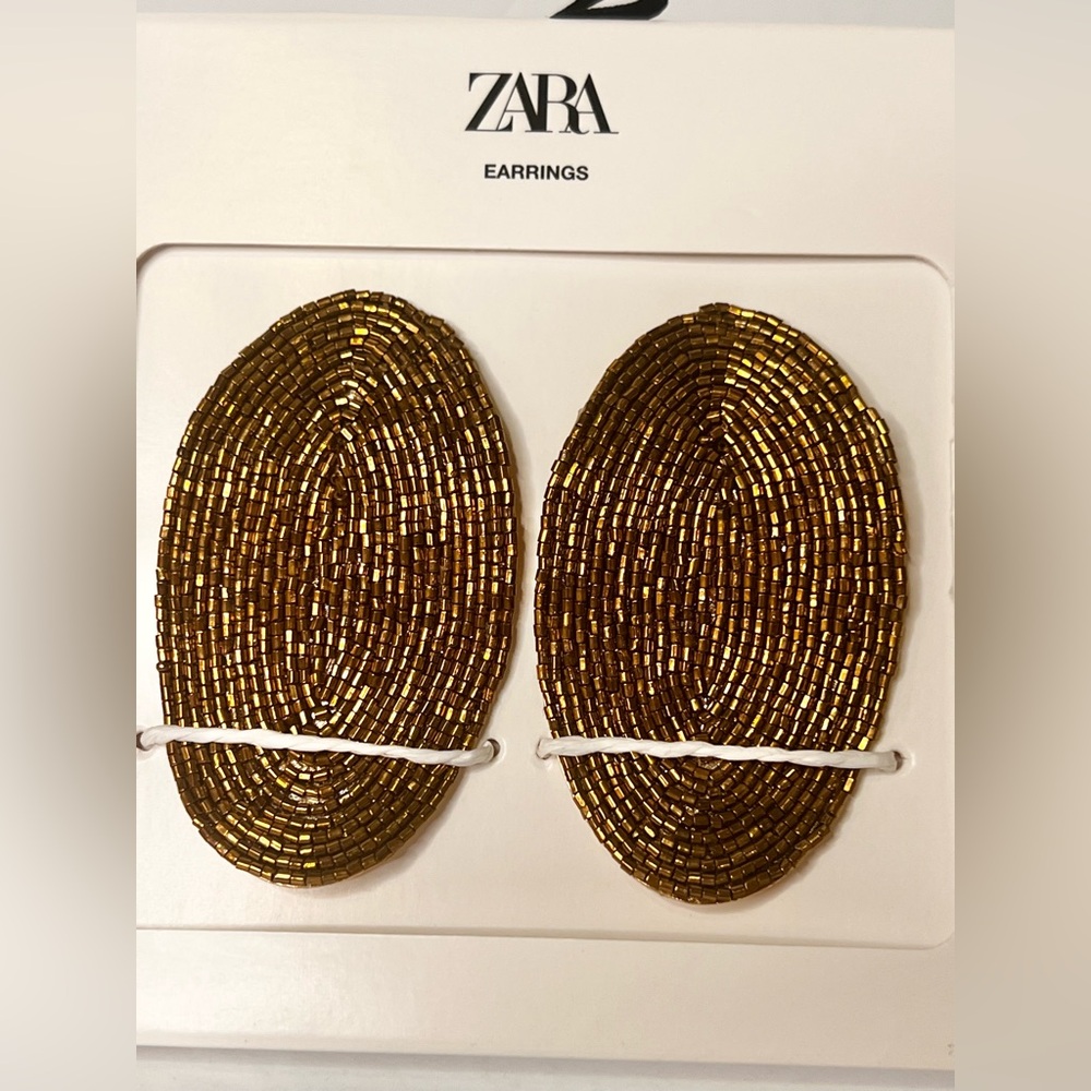 ZARA Lightweight Gold Beaded Oval Earrings - Picture 5 of 5